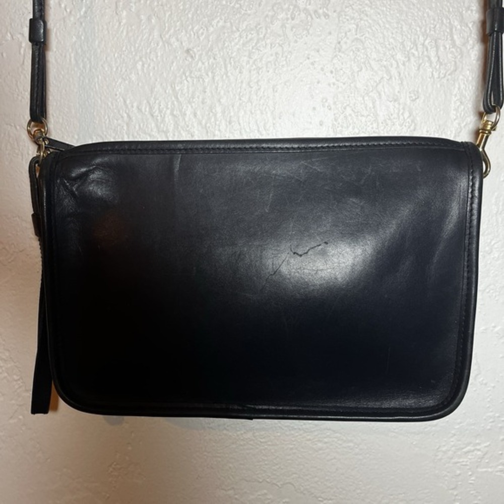 Vintage Navy Leather Basic Bag Clutch Purse Crossbody Double Strap Unbranded EUC